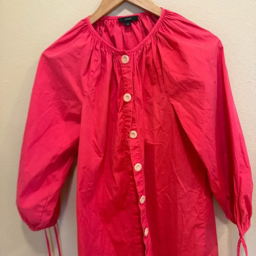 J. Crew Pink Cotton Poplin Long Sleeve Button Front Mini Dress XS